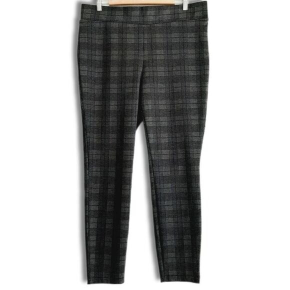 LILY MORGAN Slim Leg Pull-on Stretch Grey Plaid Pants Sz XL - Picture 2 of 10